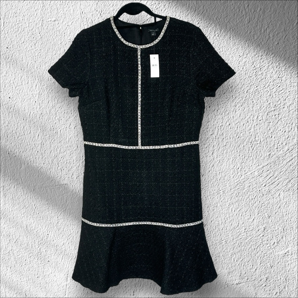 Ann Taylor Black Tweed Mini Dress with Contrast Trim - Picture 2 of 13